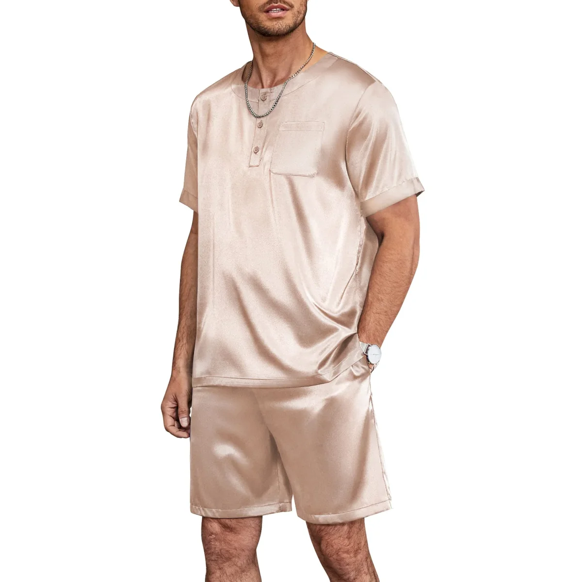 Pajama de seda corta para hombre Mulberry Silk Sleepwear de dos piezas - Imagen 7