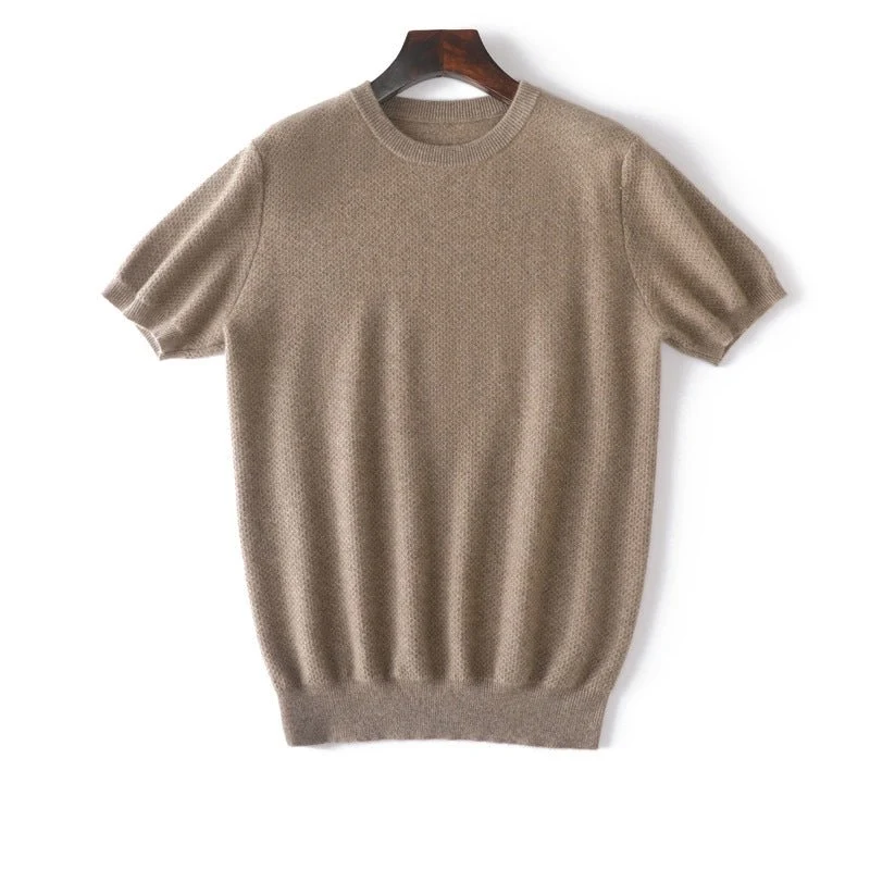 Suéter de cachemira pura de manga corta para hombre Tops de punto texturizados con cuello redondo - Imagen 8