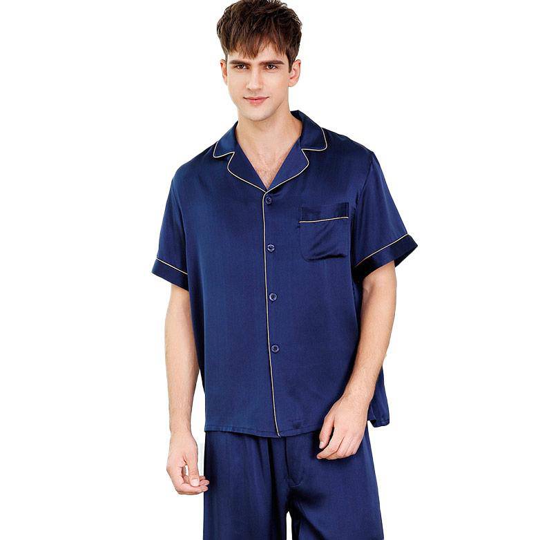 Conjunto de pijama de seda de manga corta para hombre Pijama de seda de morera - Imagen 3