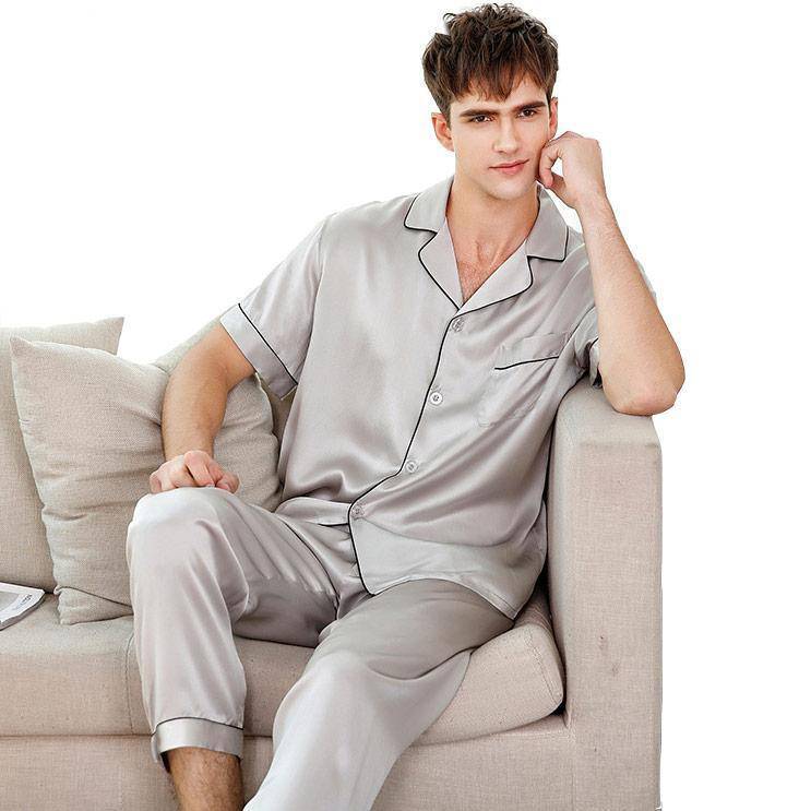 Conjunto de pijama de seda de manga corta para hombre Pijama de seda de morera - Imagen 9