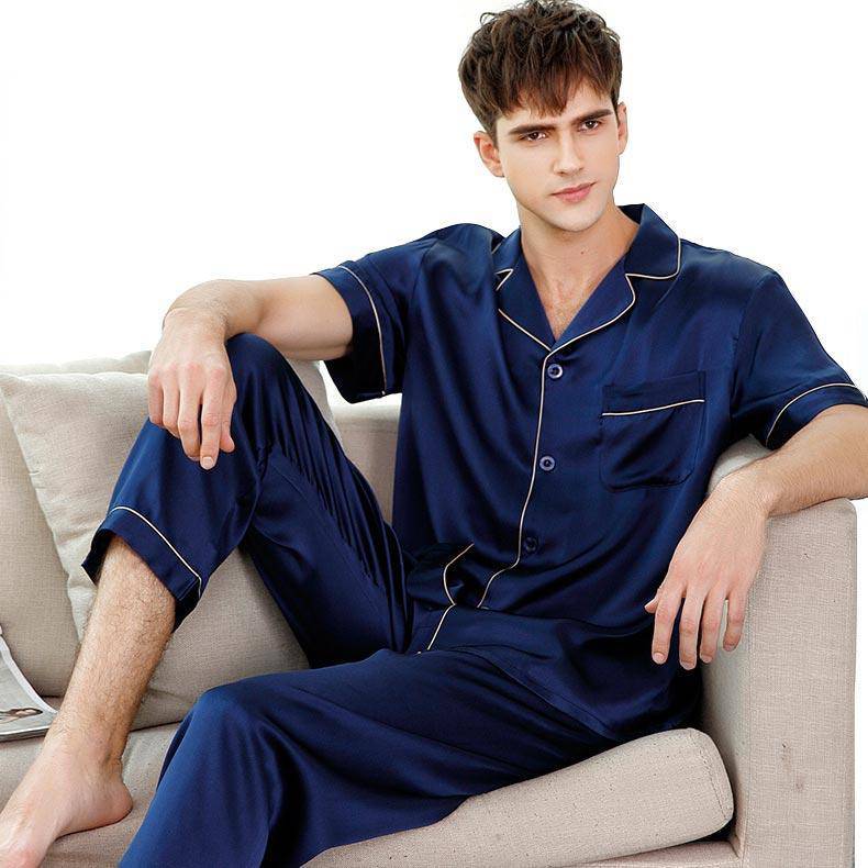 Conjunto de pijama de seda de manga corta para hombre Pijama de seda de morera