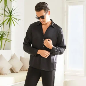 Camisa de seda de seda para hombres camisas de seda seda seda de seda