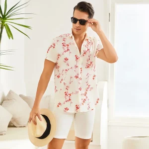 Camisas hawaianas de seda para hombre Camisa de playa de seda con botones