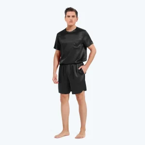 Conjunto de pijama corto de seda para hombre Ropa de dormir corta de seda