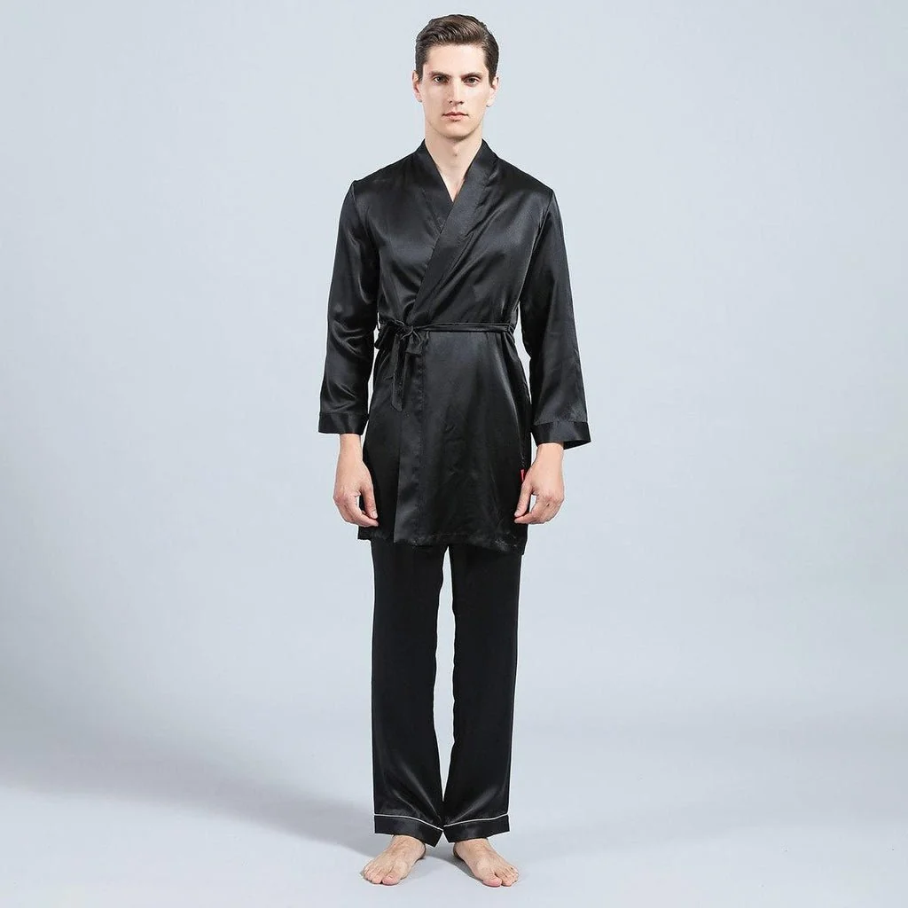 Pantalones de seda de seda para hombres Pantalones de pijama para hombres Silk Dos piezas juego de dos piezas - Imagen 4