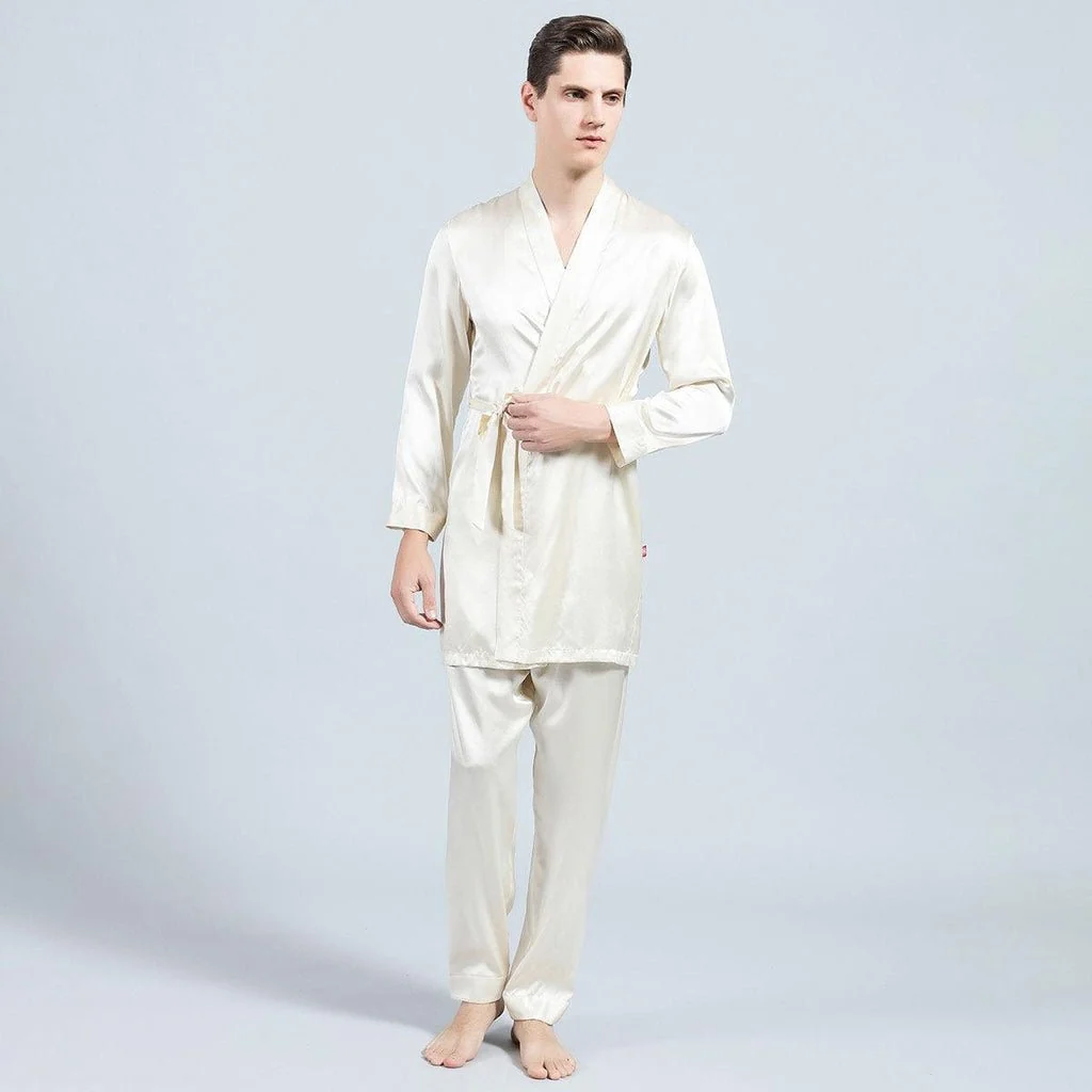 Pantalones de seda de seda para hombres Pantalones de pijama para hombres Silk Dos piezas juego de dos piezas - Imagen 6