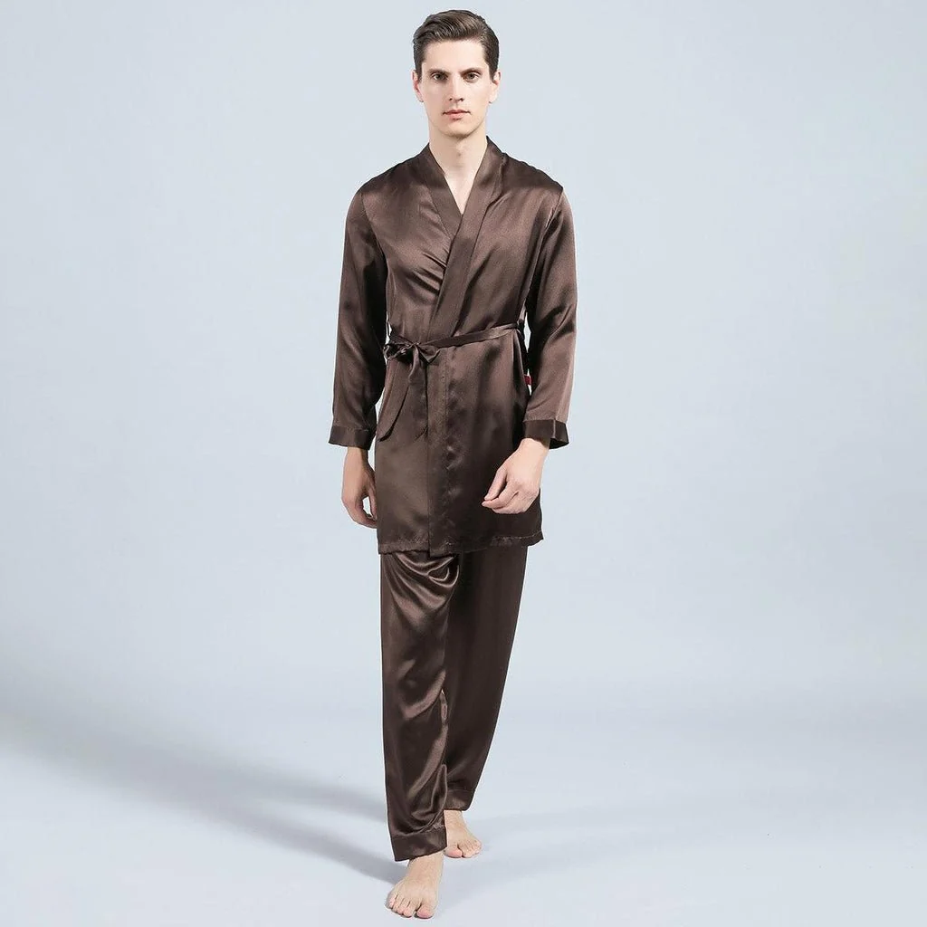 Pantalones de seda de seda para hombres Pantalones de pijama para hombres Silk Dos piezas juego de dos piezas - Imagen 7