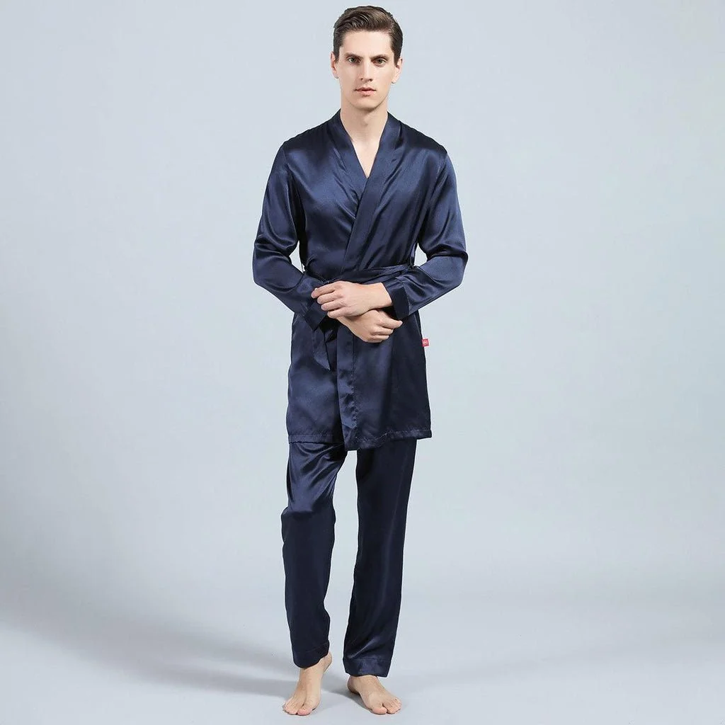 Pantalones de seda de seda para hombres Pantalones de pijama para hombres Silk Dos piezas juego de dos piezas - Imagen 2