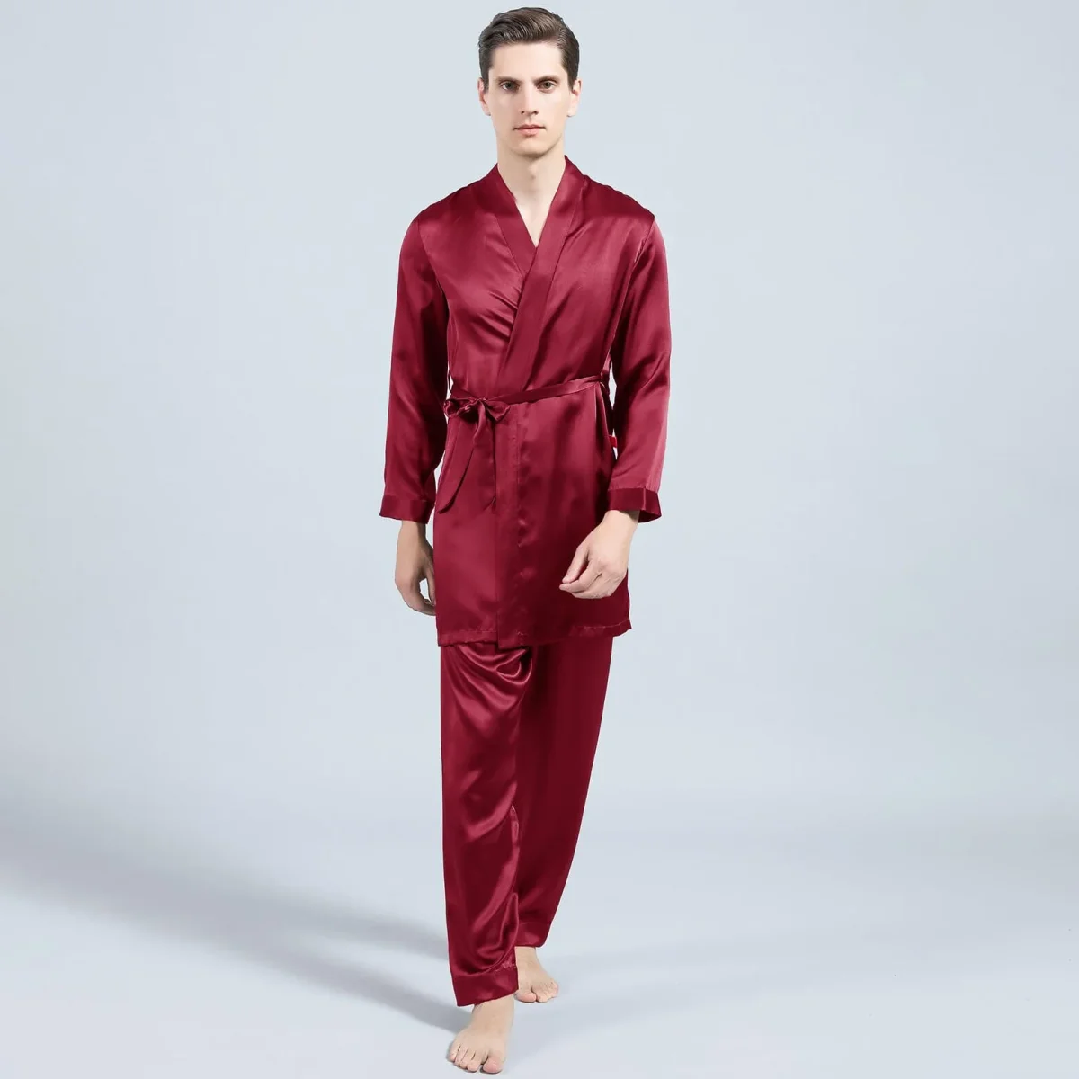 Pantalones de seda de seda para hombres Pantalones de pijama para hombres Silk Dos piezas juego de dos piezas - Imagen 5