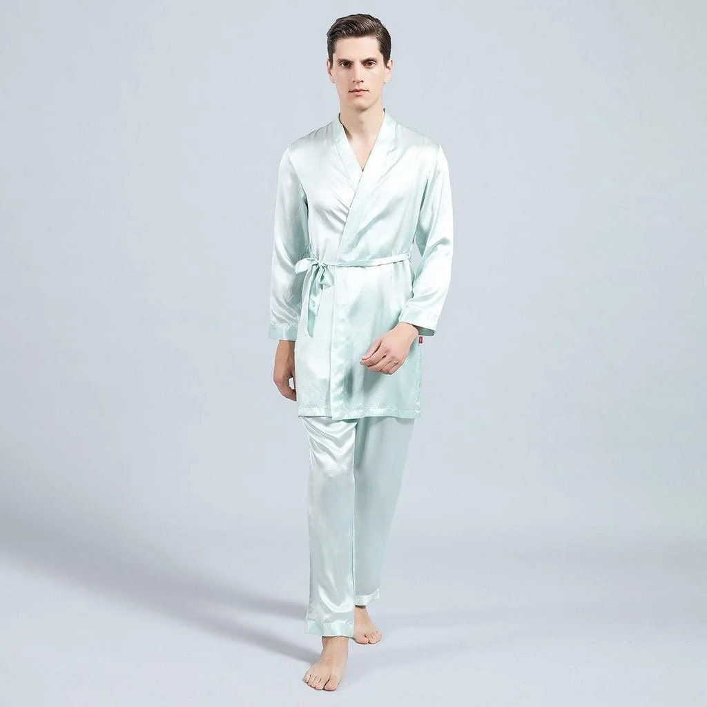 Pantalones de seda de seda para hombres Pantalones de pijama para hombres Silk Dos piezas juego de dos piezas - Imagen 9