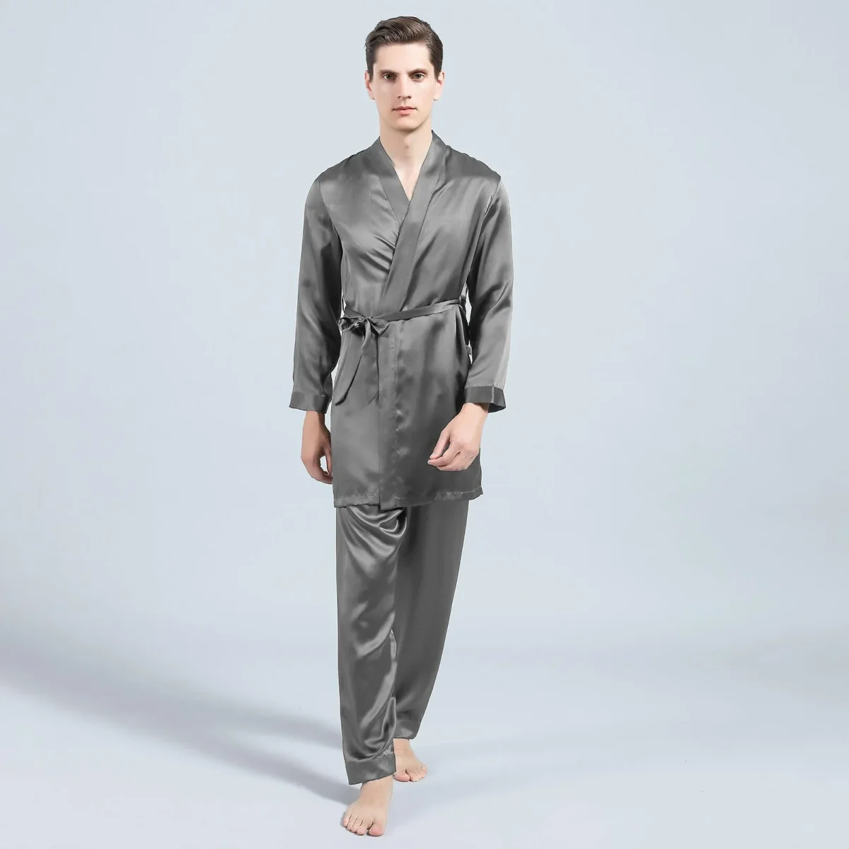 Pantalones de seda de seda para hombres Pantalones de pijama para hombres Silk Dos piezas juego de dos piezas - Imagen 8