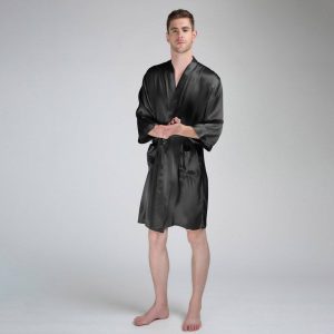 Bata de seda de seda para hombres Luxury Pure Silk Kimono Rente con bolsillos