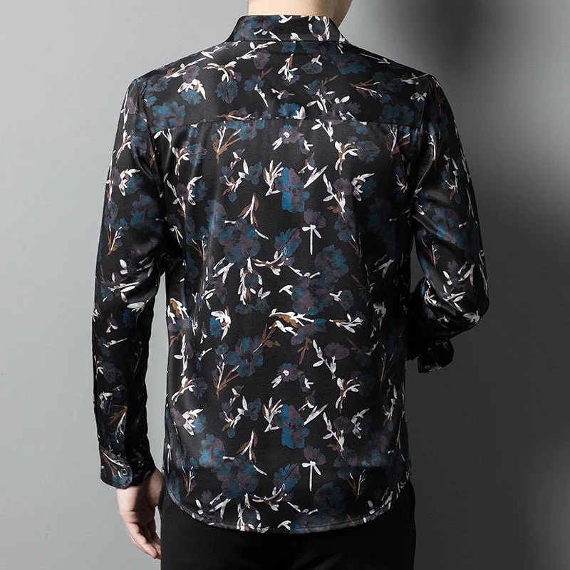 Camisas de seda para hombre camisas de estampado floral de manga larga - Imagen 5