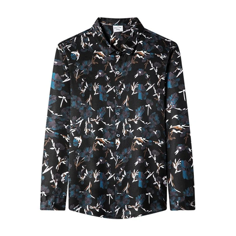 Camisas de seda para hombre camisas de estampado floral de manga larga - Imagen 6