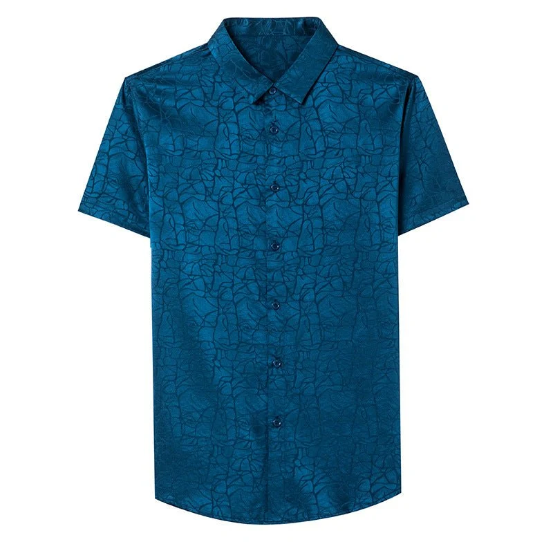 Camisas de seda para hombre Camisa de vestir de seda con patrón texturizado abstracto de manga corta - Imagen 8