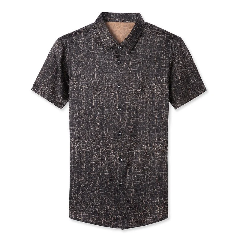 Camisas de seda para hombre Camisa de vestir de seda con textura de bronce craquelado de manga corta - Imagen 6