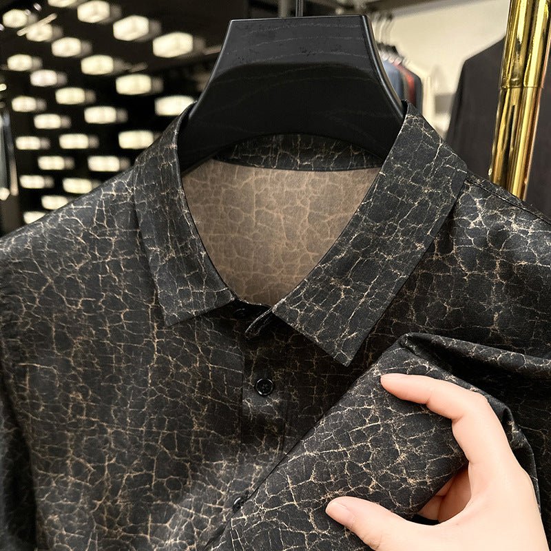 Camisas de seda para hombre Camisa de vestir de seda con textura de bronce craquelado de manga corta - Imagen 5