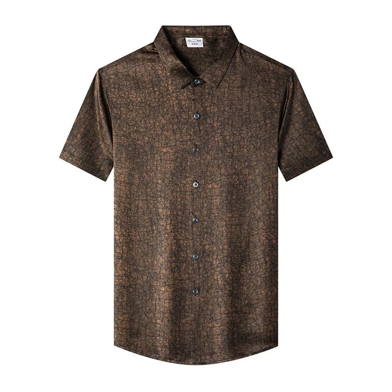 Camisas de seda para hombre Camisa de vestir de seda con patrón texturizado de manga corta - Imagen 5