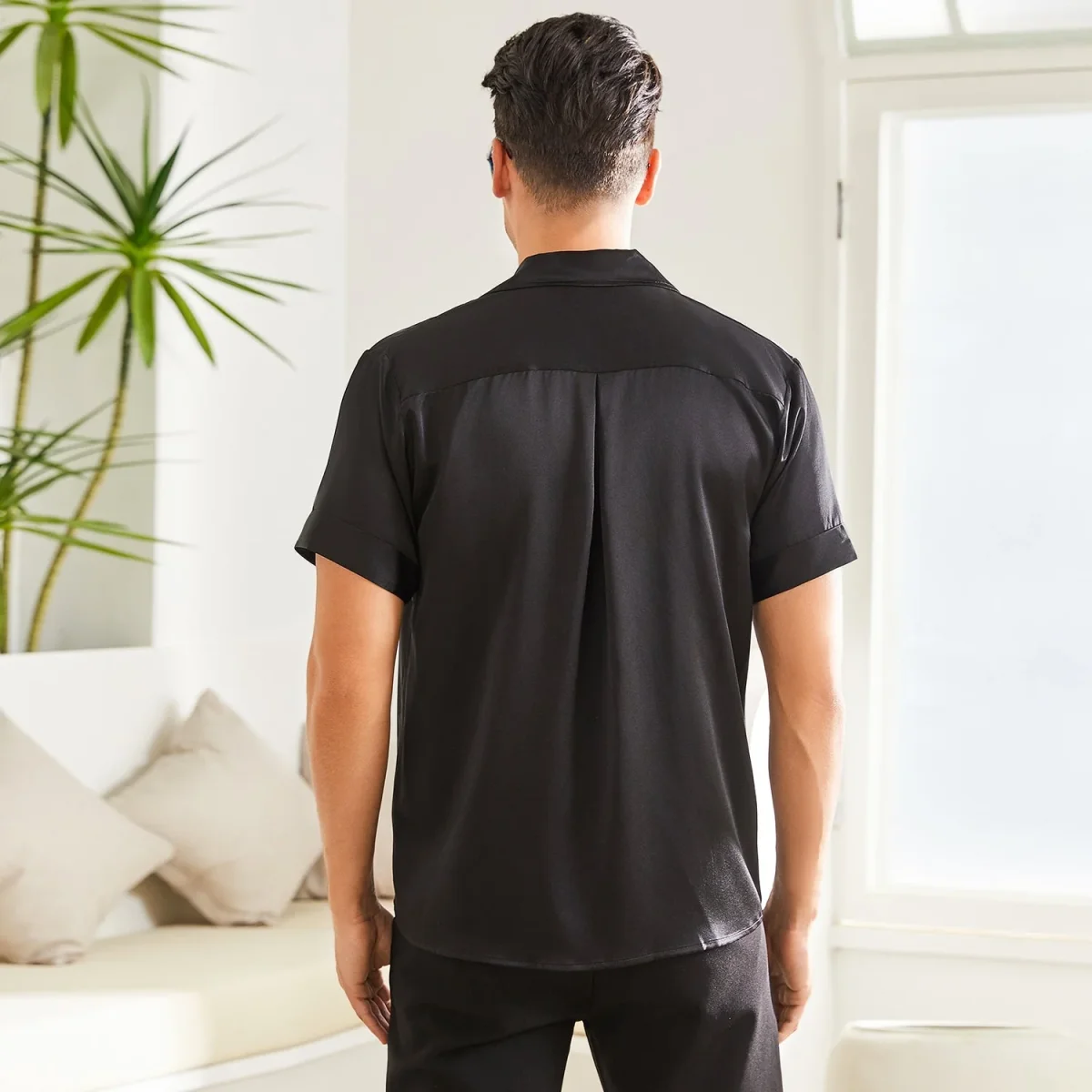 Camiseta de seda para hombres Camisa de seda de manga corta de manga corta - Imagen 7