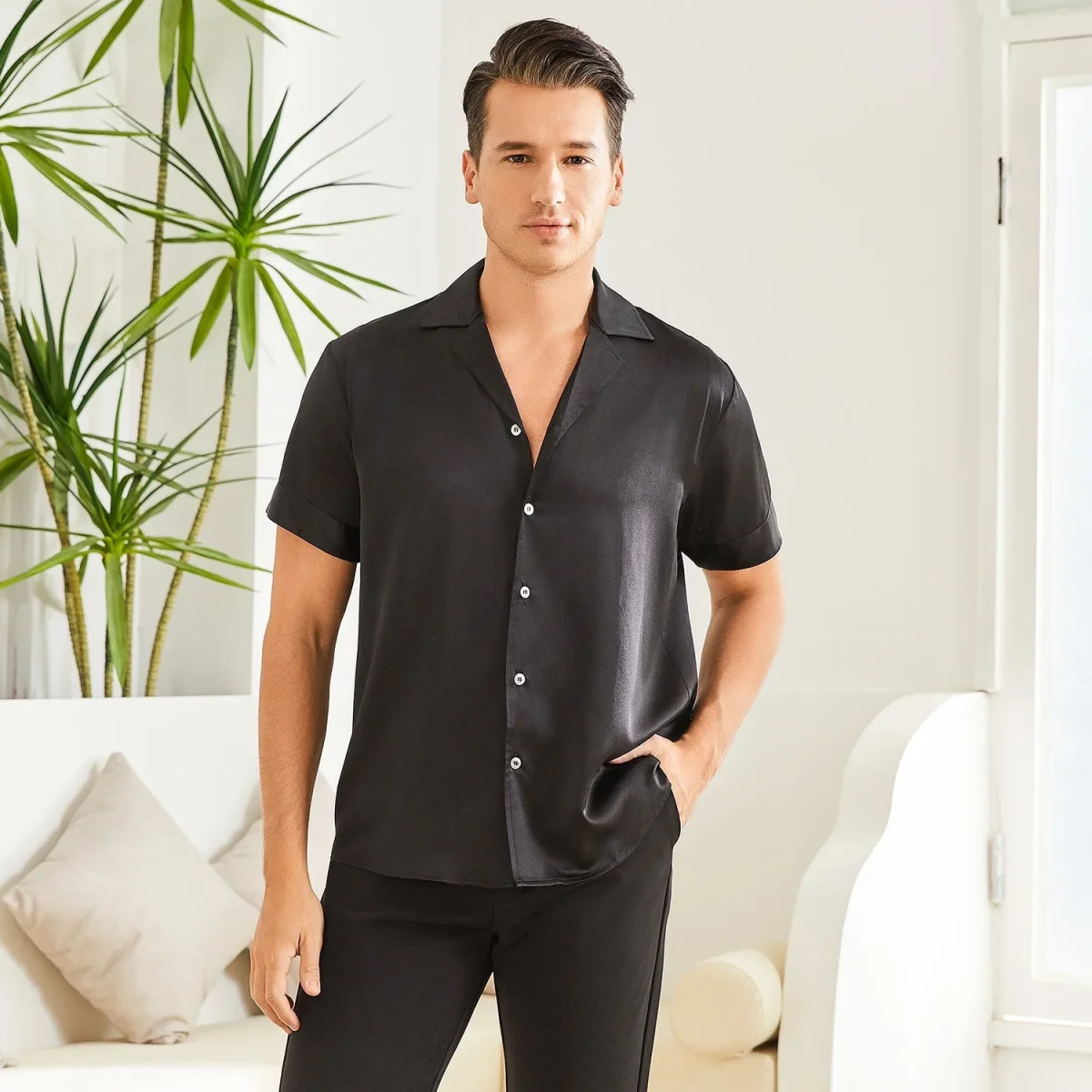 Camiseta de seda para hombres Camisa de seda de manga corta de manga corta - Imagen 8