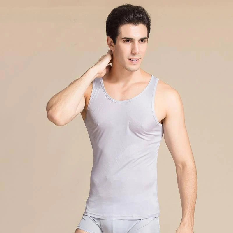 Camiseta sin mangas para hombre Camisa de punto de seda Camisetas interiores sin mangas - Imagen 4
