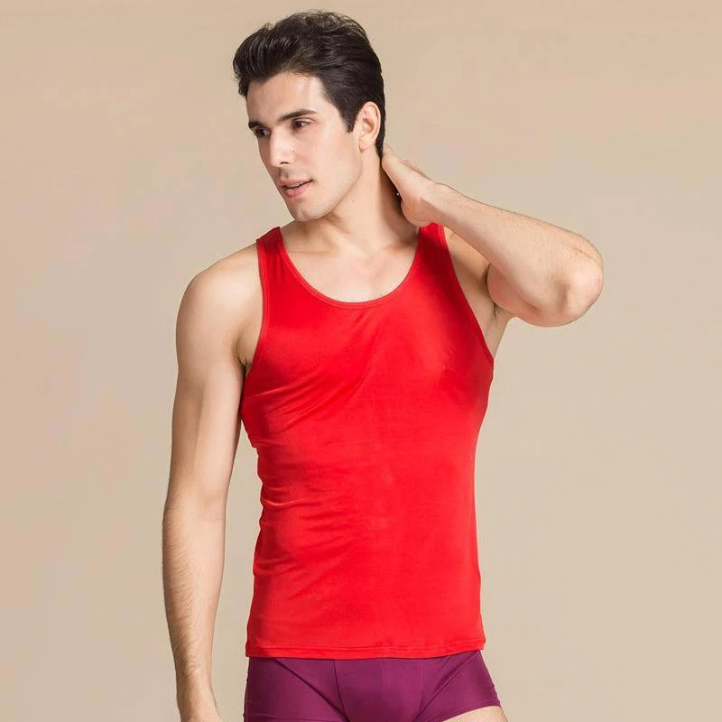 Camiseta sin mangas para hombre Camisa de punto de seda Camisetas interiores sin mangas - Imagen 7