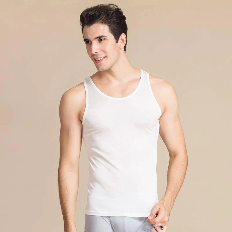Camiseta sin mangas para hombre Camisa de punto de seda Camisetas interiores sin mangas - Imagen 3