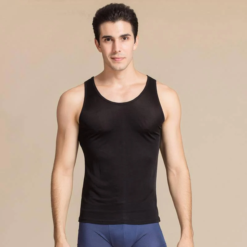 Camiseta sin mangas para hombre Camisa de punto de seda Camisetas interiores sin mangas