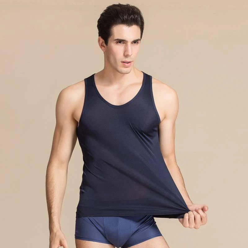 Camiseta sin mangas para hombre Camisa de punto de seda Camisetas interiores sin mangas - Imagen 5