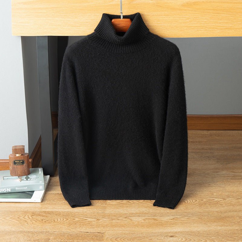 Suéter de cachemira con cuello alto para hombre Jersey cálido de punto acanalado de manga larga - Imagen 5