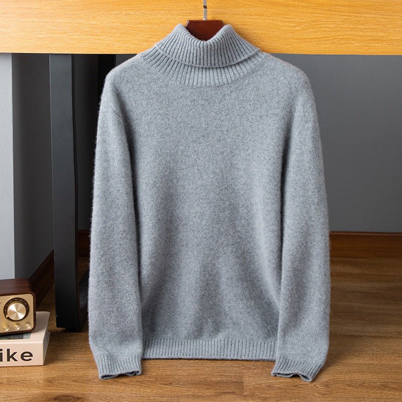 Suéter de cachemira con cuello alto para hombre Jersey cálido de punto acanalado de manga larga - Imagen 4
