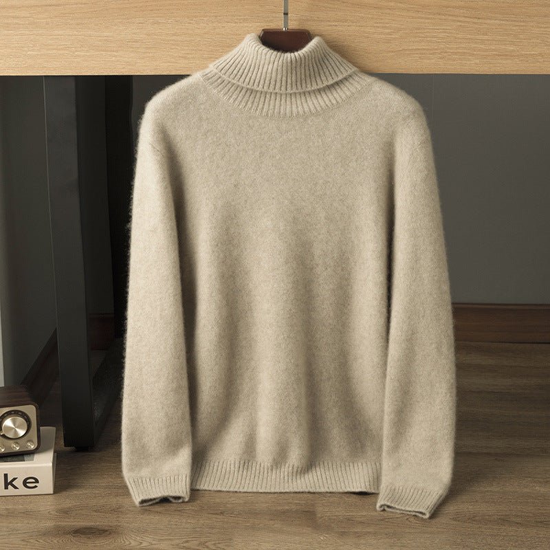 Suéter de cachemira con cuello alto para hombre Jersey cálido de punto acanalado de manga larga - Imagen 3