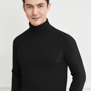Suéter de cachemira con cuello alto para hombre Jersey de punto suave con borde acanalado
