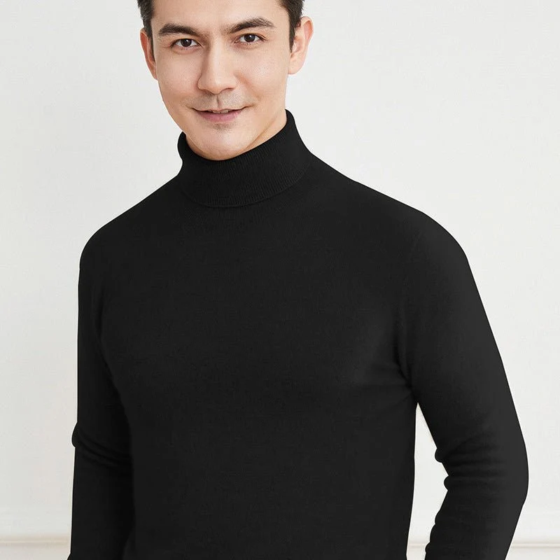 Suéter de cachemira con cuello alto para hombre Jersey de punto suave con borde acanalado