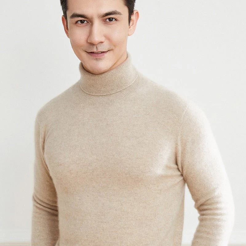 Suéter de cachemira con cuello alto para hombre Jersey de punto suave con borde acanalado - Imagen 4