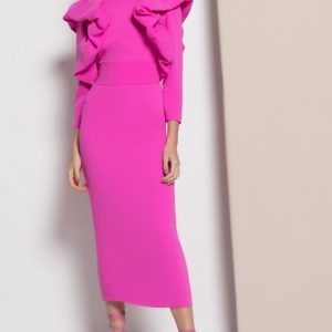 Matilde Cano vestido fucsia abullonado