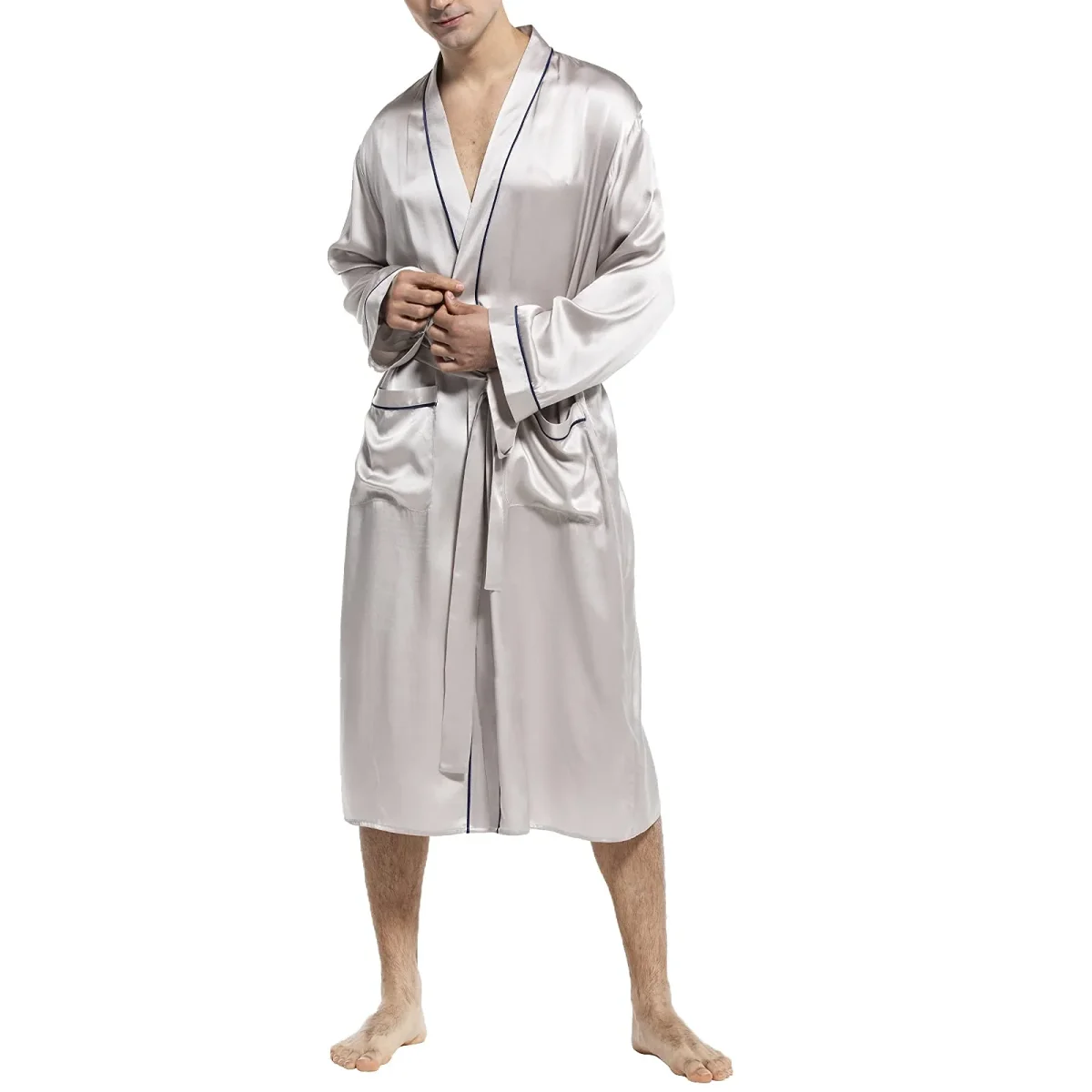 Túnica de seda larga de lujo de túnica de seda para hombres de muelles - Imagen 8