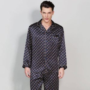 Mulberry Men estampados pijamas de seda largas dos piezas seda pjs
