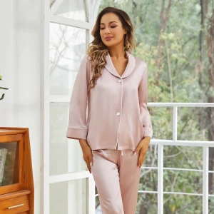 Conjunto de pijama de seda para mujer Ropa de dormir de seda pura de cuerpo entero