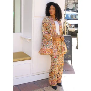 Pantalón y kimono de semiseda estampada