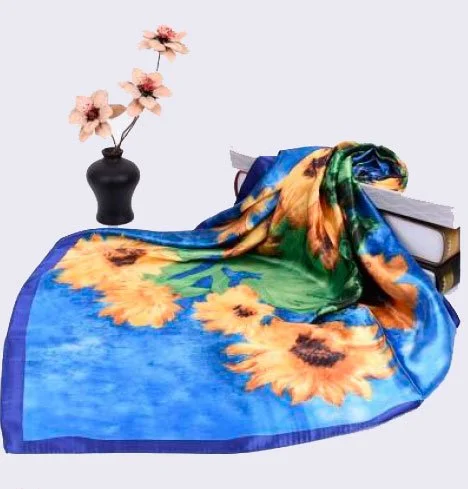 Pañuelos de mujer estampado Girasoles azul