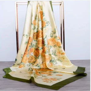 Pañuelos de mujer estampado verde y beige con flores