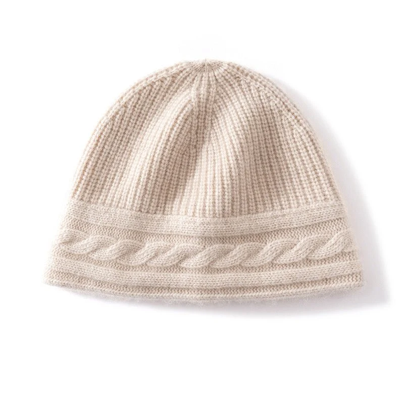 Gorro de cachemira pura Gorro de cachemira ultra suave para mujer Gorro acanalado con banda tipo cable - Imagen 3