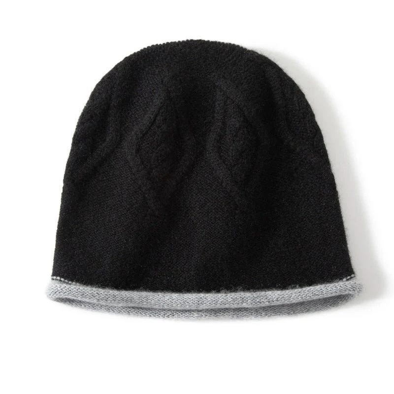 Gorro de pescador de pura cachemira con gorro de punto de ochos con borde rizado - Imagen 5