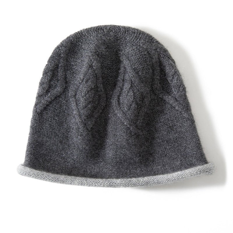 Gorro de pescador de pura cachemira con gorro de punto de ochos con borde rizado - Imagen 4