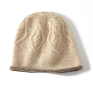 Gorro de pescador de pura cachemira con gorro de punto de ochos con borde rizado