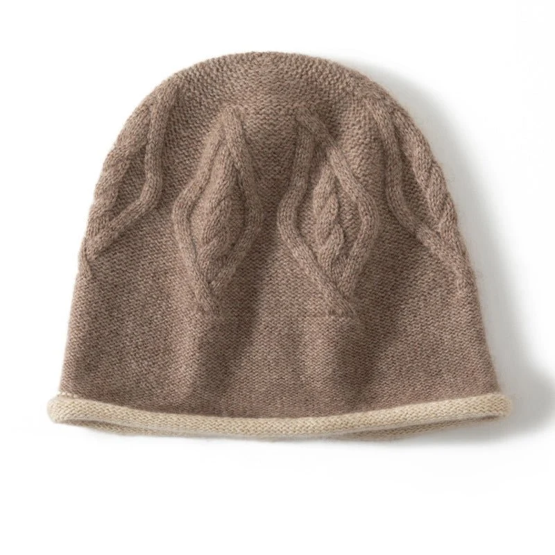 Gorro de pescador de pura cachemira con gorro de punto de ochos con borde rizado - Imagen 3