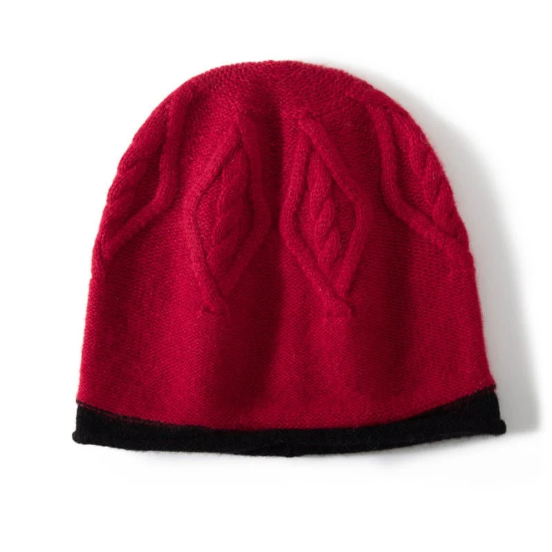 Gorro de pescador de pura cachemira con gorro de punto de ochos con borde rizado - Imagen 6