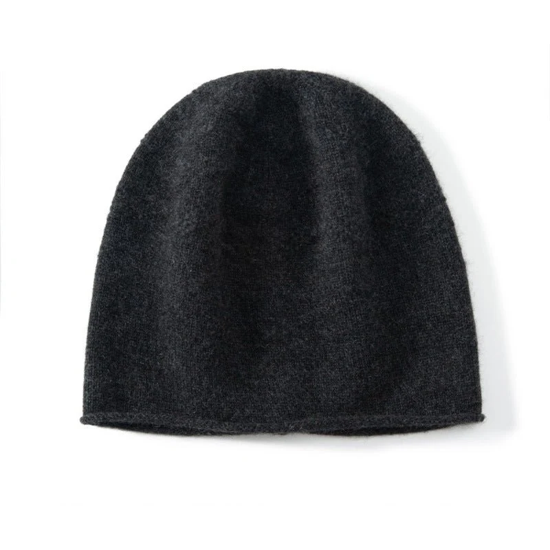Gorro de crochet de pura cachemira con borde enrollado con patrón de textura sutil - Imagen 6
