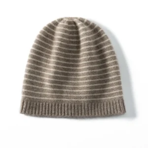 Gorro De Puro Cashmere Con Borde Acanalado Gorro Beanie De Cashmere A Rayas